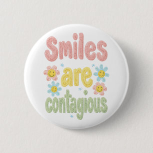 Retro 70s Smiles Are Contagious Floral 6 Cm Round Badge