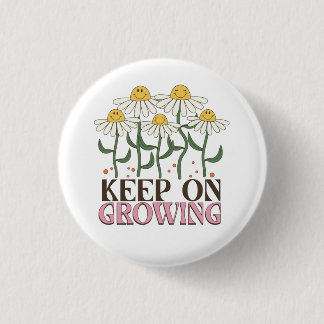 Retro 70s Smiley Face Daisy Keep On Growing 3 Cm Round Badge