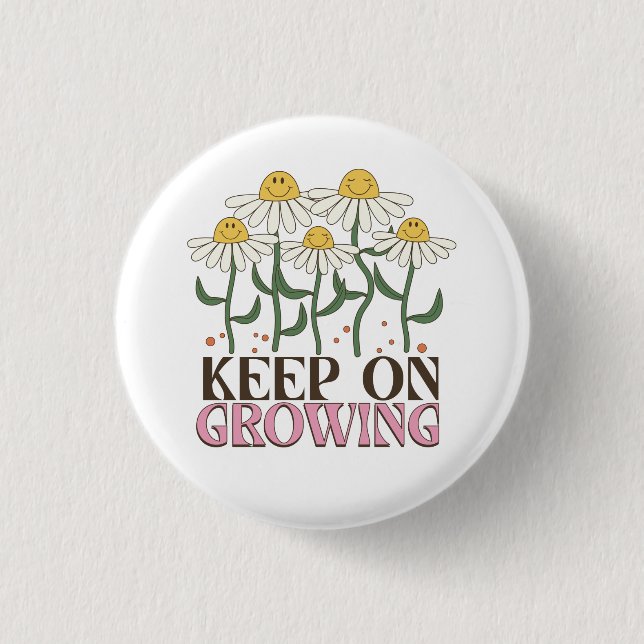 Retro 70s Smiley Face Daisy Keep On Growing 3 Cm Round Badge (Front)