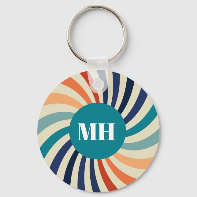 Retro 70s Starburst Monogram  Groovy Key Ring (Front)