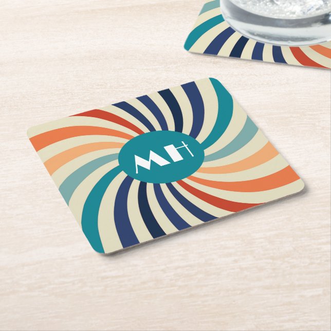 Retro 70s Starburst Monogram     Square Paper Coaster (Angled)