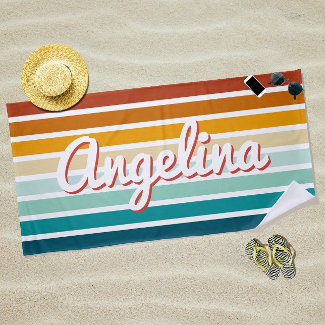 Retro 70s Stripe Personalised Name Beach Towel (Creator Uploaded)