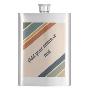 Retro 70s Stripe Vintage Cream Custom Name Hip Flask