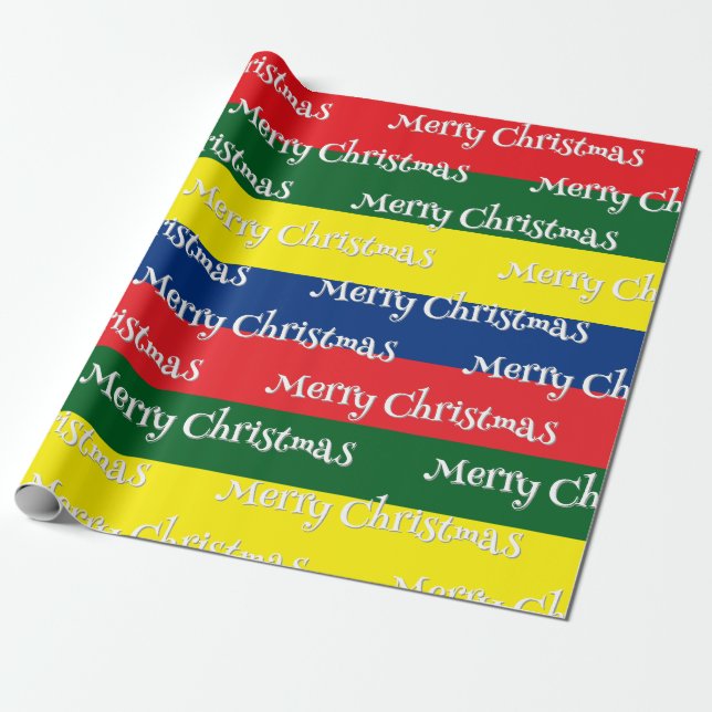 Retro 70s Stripes Merry Christmas Wrapping Paper (Unrolled)