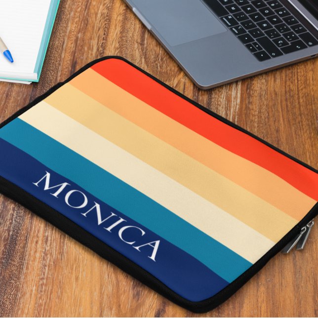 Retro 70s Stripes Modern Template Monogram  Laptop Sleeve (Creator Uploaded)