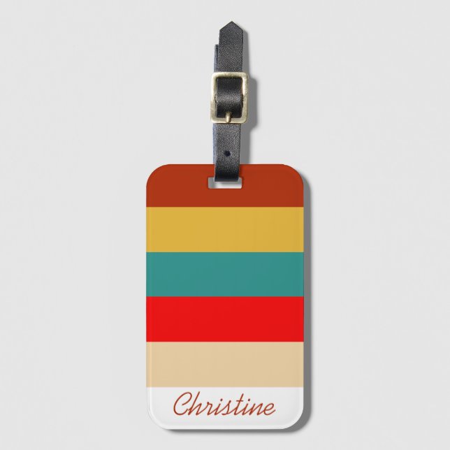 Retro 70s stripes multi colour luggage tag (Front Vertical)
