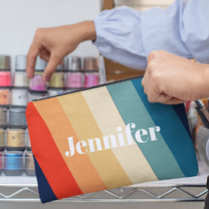 Retro 70s Stripes Personalised name Accessory Pouch