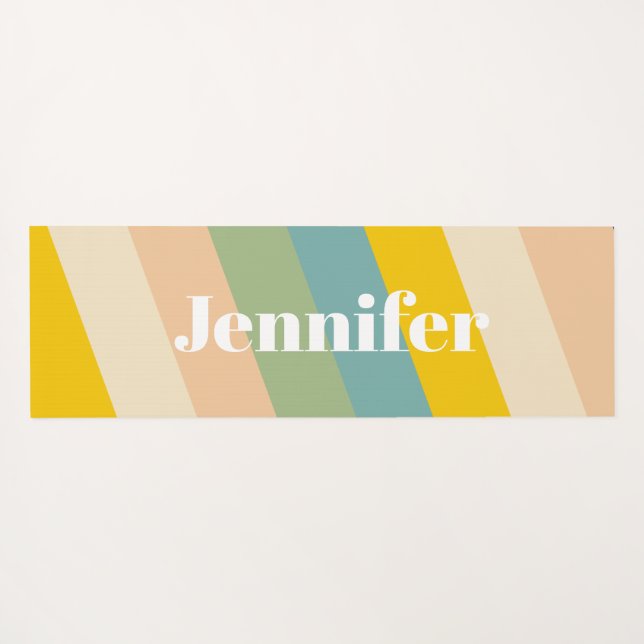 Retro 70s Stripes Personalised name Pastel  Yoga Mat (Back (Horizontal))