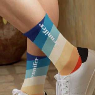 Retro 70s Stripes Personalized name Socks