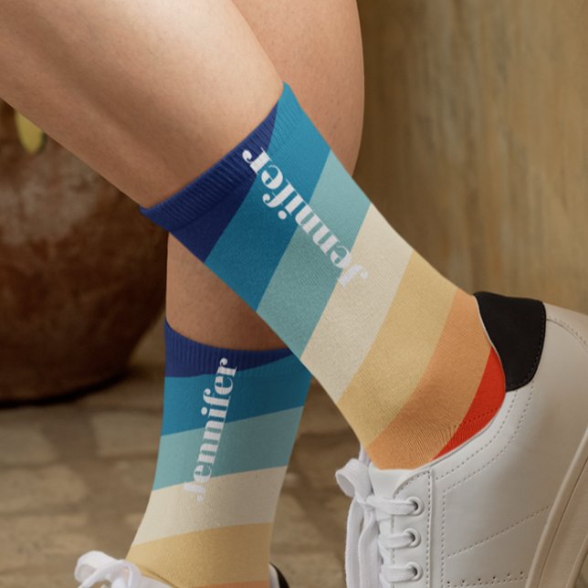 Retro 70s Stripes Personalized name  Socks (Creator Uploaded)