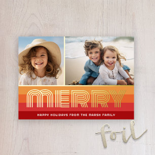 Retro 70s Stripes with Golden Red Colours - 2 Phot Foil Holiday Postcard