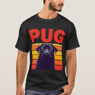 Retro 70s Style Black Pug Dog T-Shirt