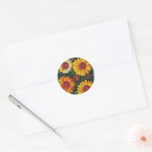Retro 70s style colourful daisies  classic round sticker