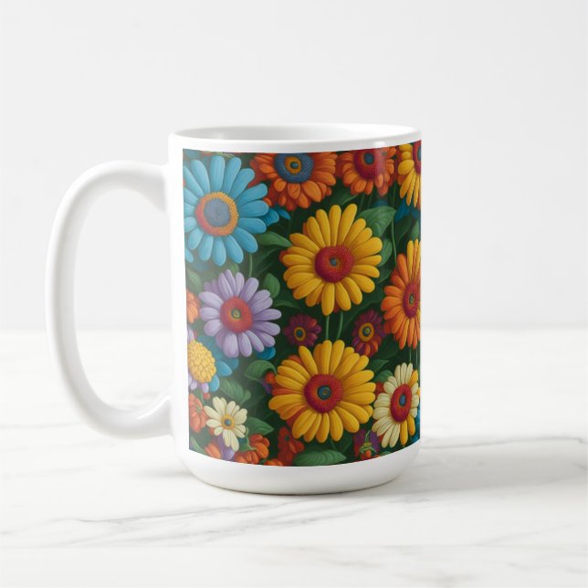 Retro 70s style colourful daisies  coffee mug (Left)