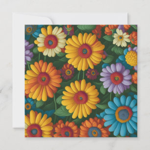 Retro 70s style colourful daisies  invitation