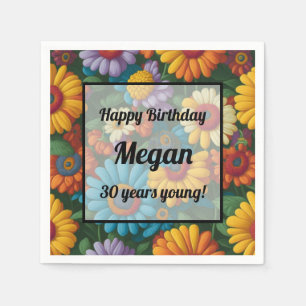 Retro 70s style colourful daisies napkin