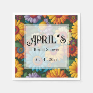 Retro 70s style colourful daisies napkin
