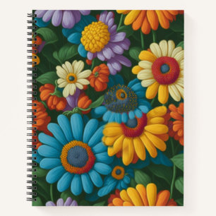 Retro 70s style colourful daisies  notebook