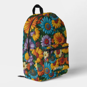 Retro 70s style colourful daisies printed backpack