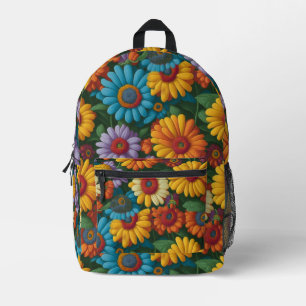 Retro 70s style colourful daisies printed backpack