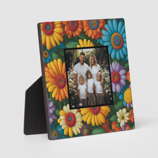 Retro 70s style colourful floral personalise photo plaque (Front)