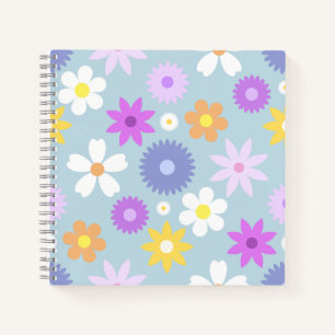 Retro 70s Style Flower Lg Pattern Pastel Colours Notebook