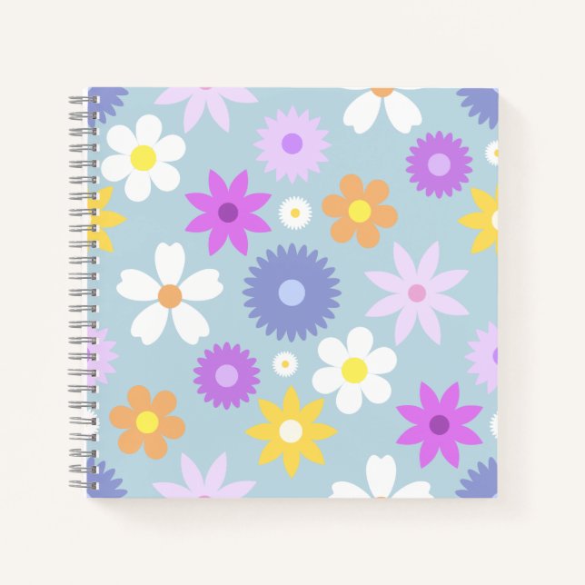 Retro 70s Style Flower Lg Pattern Pastel Colours Notebook (Front)