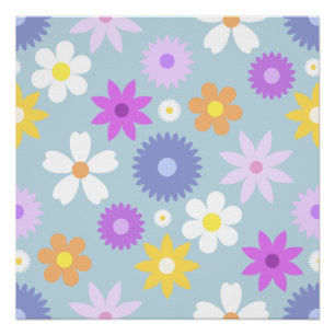 Retro 70s Style Flower Lg Pattern Pastel Colours Poster
