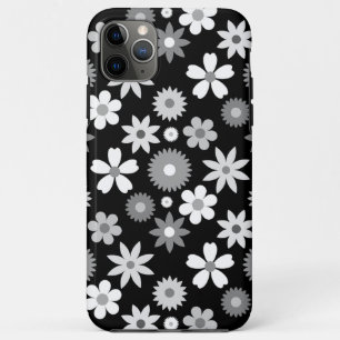 Retro 70s Style Flower Monochrome Big Pattern iPhone 11 Pro Max Case