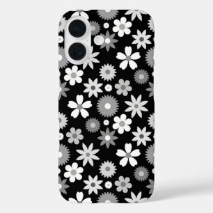 Retro 70s Style Flower Monochrome Pattern iPhone 16 Case
