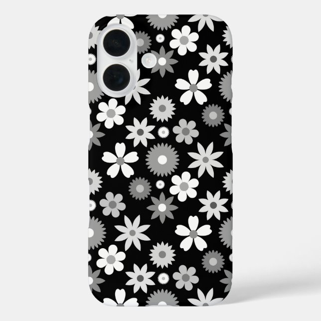 Retro 70s Style Flower Monochrome Pattern Case-Mate iPhone Case (Back)