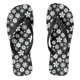 Retro 70s Style Flower Monochrome Pattern Flip Flops