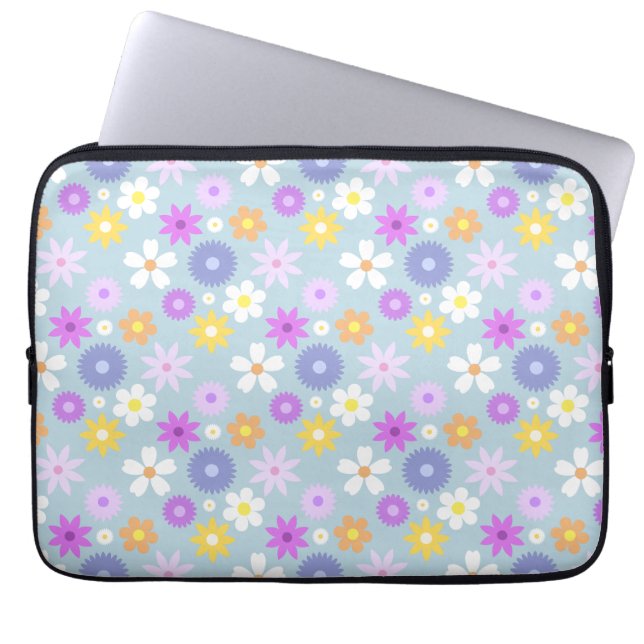 Retro 70s Style Flower Pattern Pastel Colours Laptop Sleeve (Front)