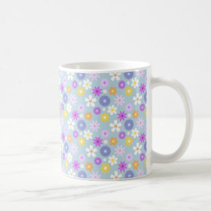Retro 70s Style Flower Rpt Pattern Pastel Colours Coffee Mug