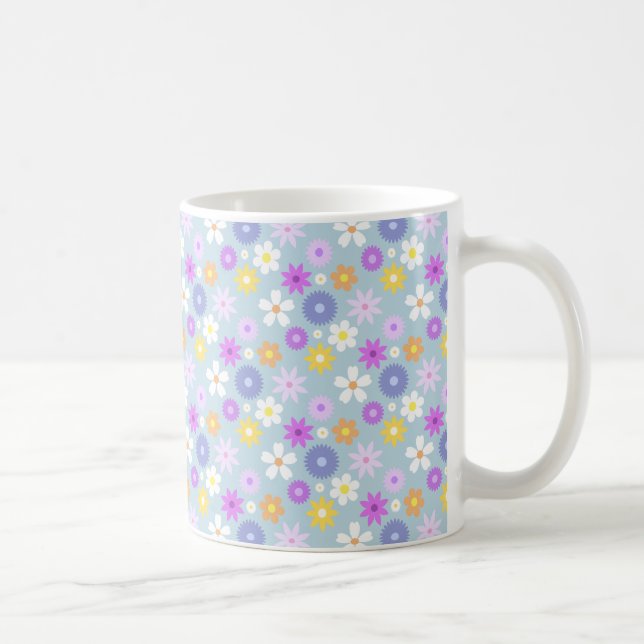 Retro 70s Style Flower Rpt Pattern Pastel Colours Coffee Mug (Right)