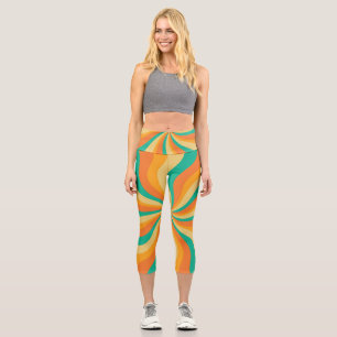 Retro 70s Sunburst Colourful Background Capri Leggings