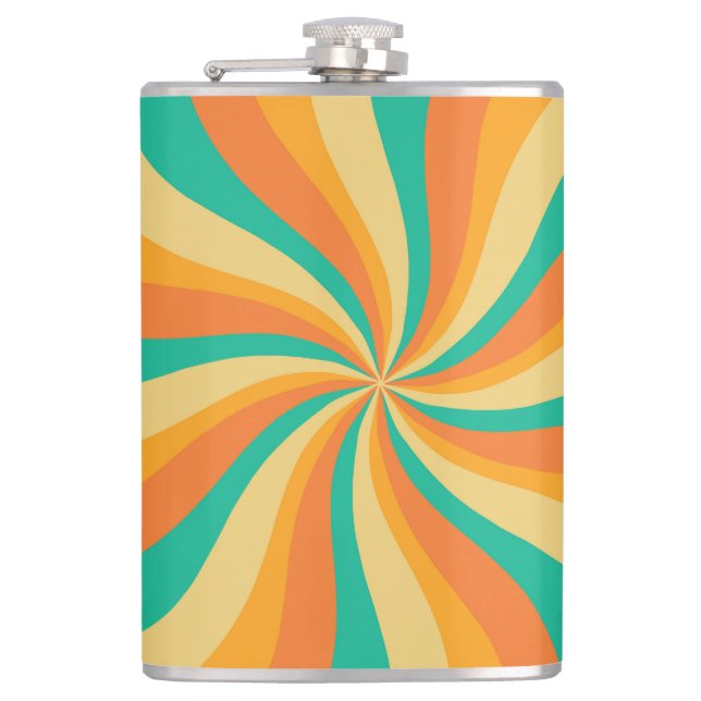 Retro 70s Sunburst Colourful Background Hip Flask (Front)