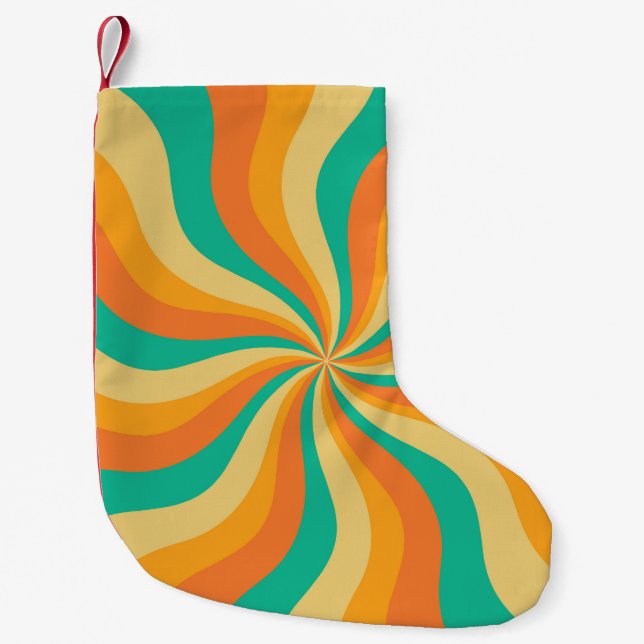 Retro 70s Sunburst Colourful Background Small Christmas Stocking (Front)