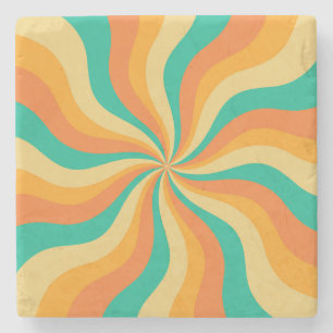 Retro 70s Sunburst Colourful Background Stone Coaster