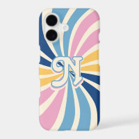 Retro 70s Sunburst Pink Blue Yellow