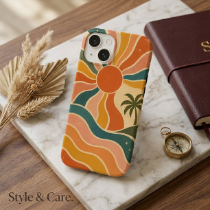 Retro 70s Sunset Waves & Palm Trees Aesthetic Case-Mate iPhone 14 Case