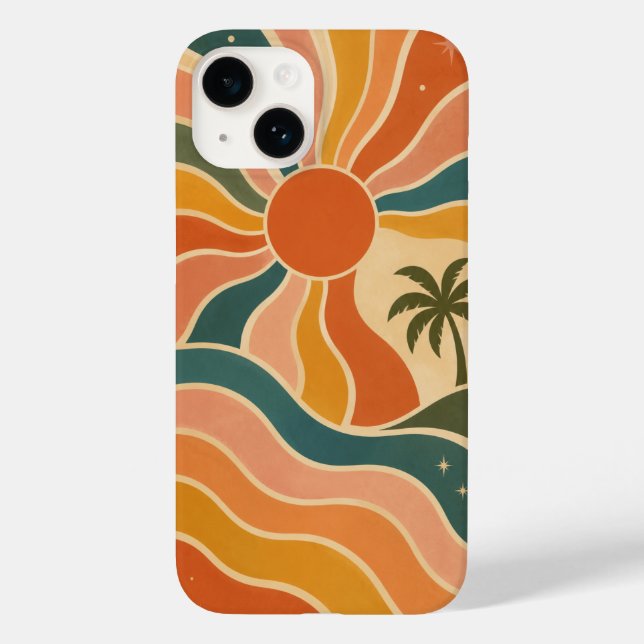 Retro 70s Sunset Waves & Palm Trees Aesthetic Case-Mate iPhone Case (Back)