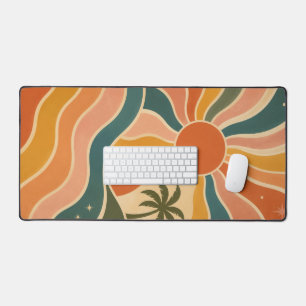 Retro 70s Sunset Waves & Palm Trees Aesthetic Desk Mat