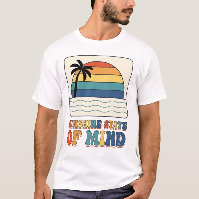 Retro 70s "Sunshine State of Mind" Palm Tree  T-Shirt (Front)