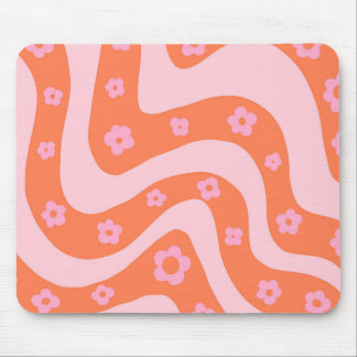 Retro 70s Swirl Pattern Pink and Orange Mouse Mat