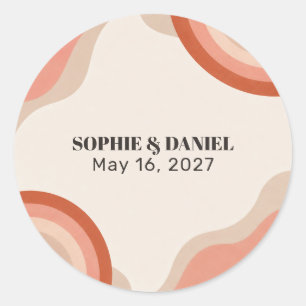 Retro 70s Terracotta Groovy Wedding Classic Round Sticker