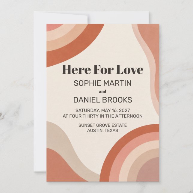 Retro 70s Terracotta Groovy Wedding Invitation (Front)