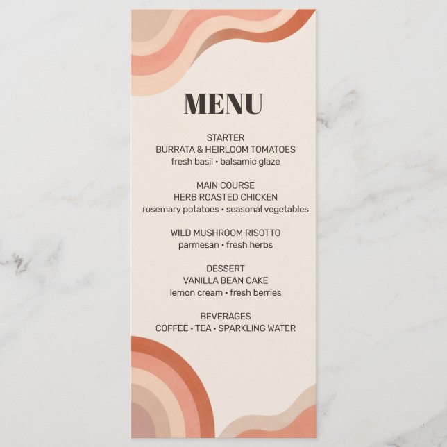 Retro 70s Terracotta Groovy Wedding Menu (Front)