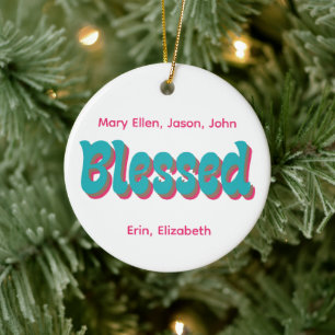 Retro 70s Thanksgiving BLESSED Stacked Gradient Ceramic Tree Decoration