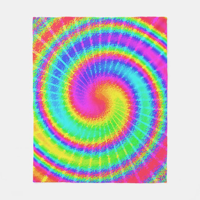 Retro 70s TieDye Hippie Psychedelic Colourful Fleece Blanket (Front)